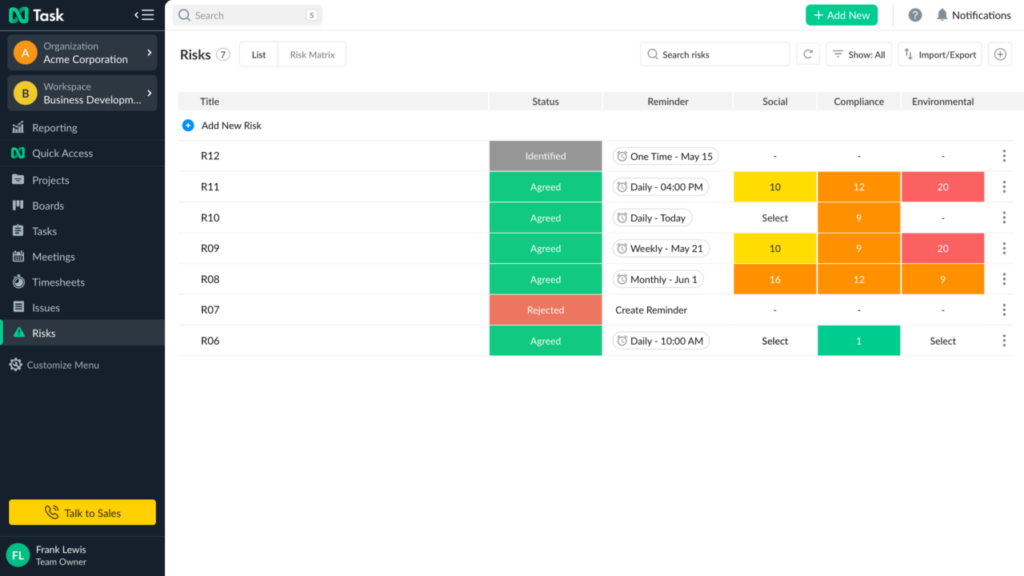 nTask risk management